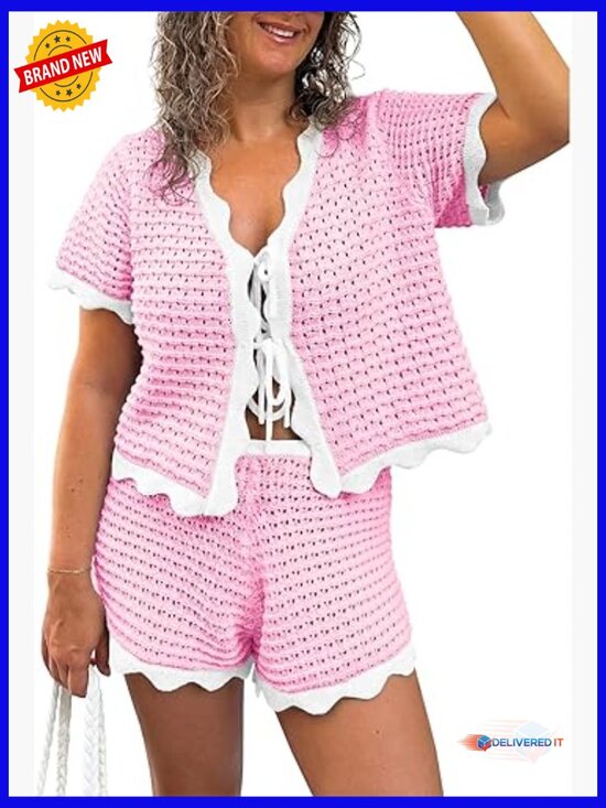 Other - Crochet Cover Up 2 Piece Swimsuit Set Boho Beach Vacation Outfit